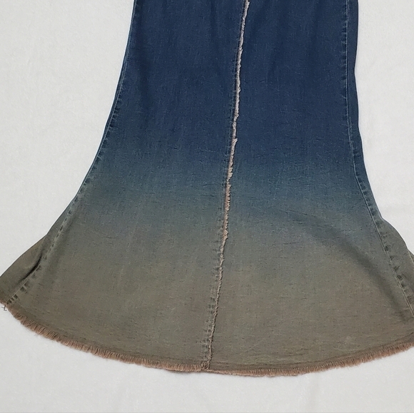 RARE Vintage Clothes Compact Raw Cut Midi Stretchy Ombre Denim Mermaid Skirt Med - Picture 12 of 15